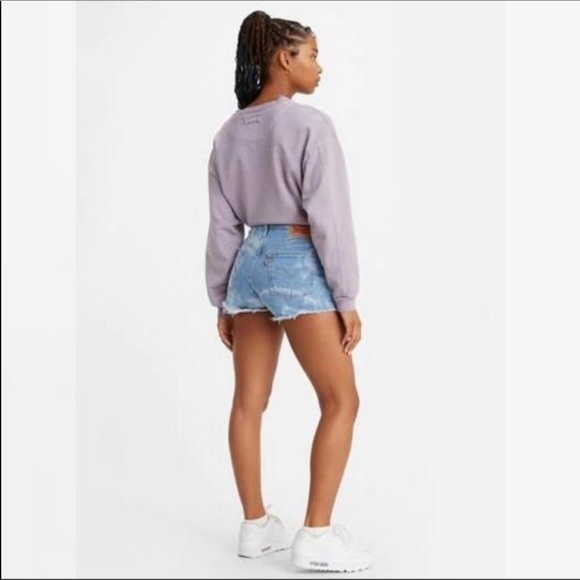 Levi's 501 Original Shorts High Rise Jean Cut Off Bleached Short - Picture 10 of 12